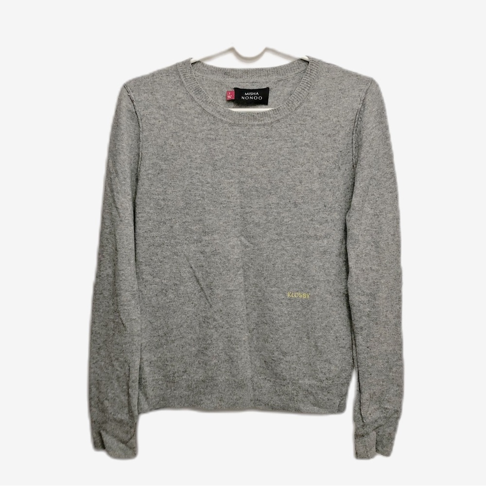 Misha Nonoo Women’s 100% Cashmere Crewneck Sweater Pullover Quiet Luxury Gray S